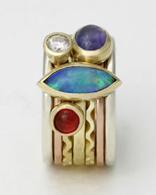 'Stacking Ring with Opal' in mixed metals with marquise cut Opal